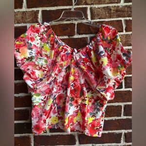 Marc New York Floral Off-Shoulder Top in Red, Pink & Yellow